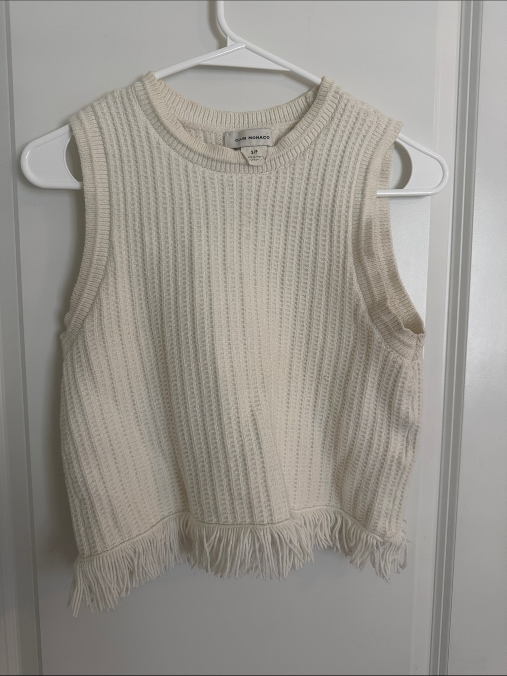 Club Monaco Off-White Fringe Knit Tank Top Size Small
